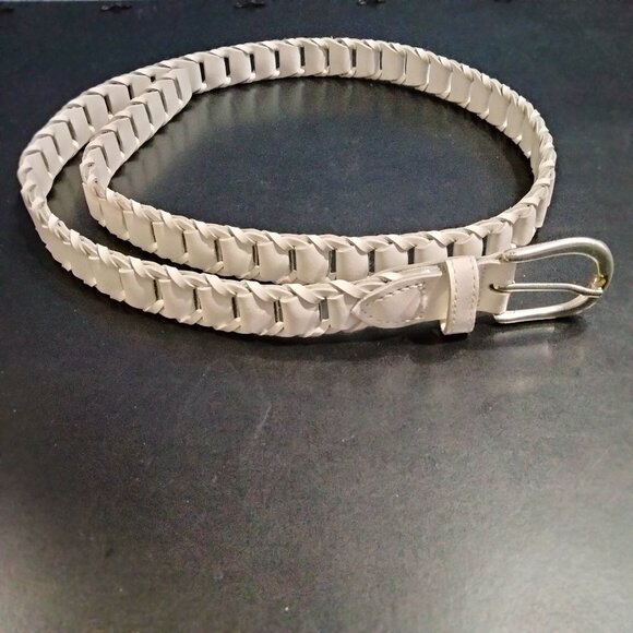 Guatemalan Leather Belt Winter White Open Weave Narrow Rare NWOT